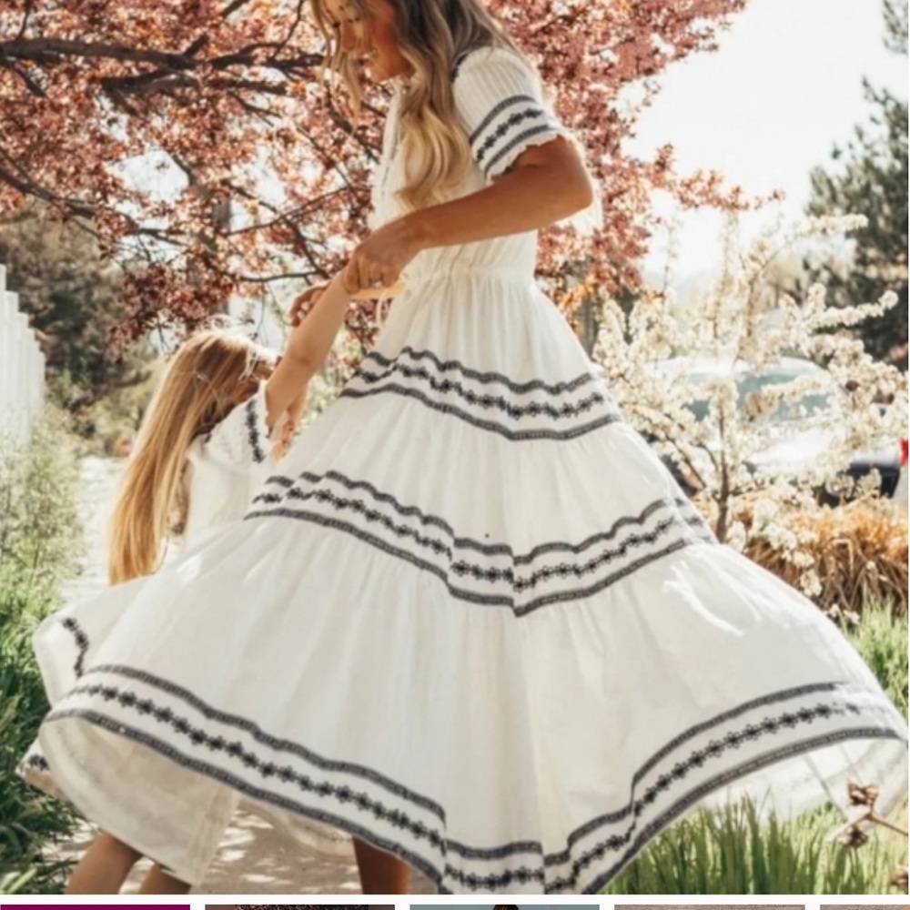 Ivy City Co Santorini White blue embroidered Tiered Sundress Casual